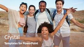  Presentation with hiking - Colorful PPT theme enhanced with young friends hiking through desert backdrop and a  colored foreground