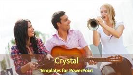  Presentation with trumpet - Presentation theme with young friends play the guitar background and a tawny brown colored foreground
