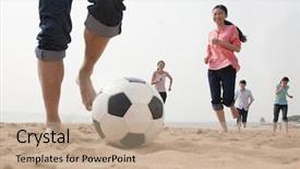  Presentation with young children playing multicultural - Presentation theme consisting of young friends playing soccer background and a coral colored foreground