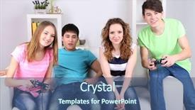  Presentation with what is video gaming - Presentation theme having young friends playing video games background and a ocean colored foreground