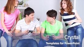  Presentation with video game addiction - PPT layouts enhanced with young friends playing video games background and a  colored foreground