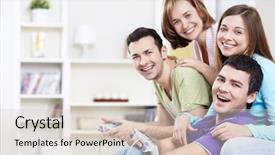  Presentation with video games playing - Audience pleasing slides consisting of young friends playing video games backdrop and a soft green colored foreground