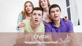  Presentation with video games playing - Slides featuring young friends playing video games background and a coral colored foreground