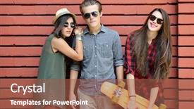  Presentation with red brick wall - Cool new PPT layouts with young friends posing with penny backdrop and a tawny brown colored foreground
