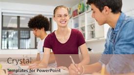  Presentation with high school students - Presentation theme having young-friends-studying-together background and a coral colored foreground