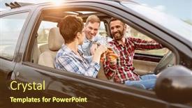  Presentation with togetherness - Cool new presentation with young friends togetherness in the car leaving for vacations backdrop and a tawny brown colored foreground