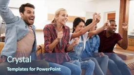  Presentation with multi sports - Presentation theme featuring young friends watching sports background and a ocean colored foreground