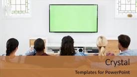  Presentation with television watching - Slides enhanced with young friends watching television background and a coral colored foreground