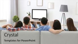  Presentation with friends show - Slides featuring young friends watching tv background and a light gray colored foreground