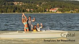  Presentation with speed - PPT theme enhanced with young-friends-waving-from-speed background and a coral colored foreground