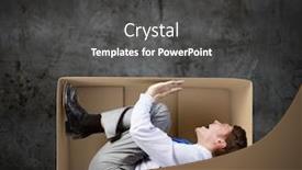  Presentation with box carton - Presentation having young frustrated businessman trapped in small carton box background and a dark gray colored foreground