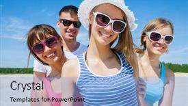  Presentation with young people diversity - Slide set with young fun people are having background and a light blue colored foreground