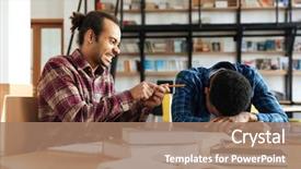  Presentation with sad lonely student sitting - Colorful PPT theme enhanced with young funny african man student backdrop and a coral colored foreground