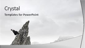  Presentation with three legged stool - Beautiful slide set featuring young funny businessman riding three backdrop and a  colored foreground