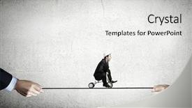  Presentation with three - Colorful slide set enhanced with young funny businessman riding three backdrop and a white colored foreground