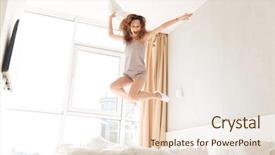  Presentation with bed - Presentation design with young funny caucasian woman background and a lemonade colored foreground