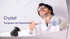  Presentation with chemist - Presentation having young funny chemist in front background and a  colored foreground