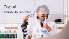  Presentation with chemist - Presentation theme enhanced with young funny chemist in front background and a  colored foreground