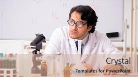  Presentation with chemist - Amazing PPT theme having young funny chemist in front backdrop and a  colored foreground