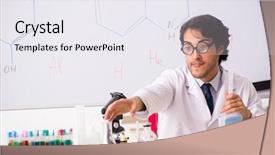  Presentation with chemist - Presentation theme with young funny chemist in front background and a white colored foreground