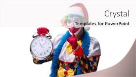  Presentation with comedian - Beautiful PPT theme featuring young funny clown comedian isolated on white backdrop and a white colored foreground