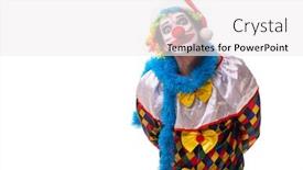  Presentation with comedian - Audience pleasing PPT theme consisting of young funny clown comedian isolated backdrop and a white colored foreground