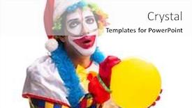  Presentation with comedian - Beautiful PPT theme featuring young-funny-clown-comedian-isolated backdrop and a white colored foreground