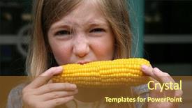  Presentation with corn - PPT theme with young funny girl eating a boiled corn background and a tawny brown colored foreground