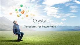  Presentation with upwards - PPT layouts consisting of young funny guy sitting in chair and looking upwards background and a sky blue colored foreground