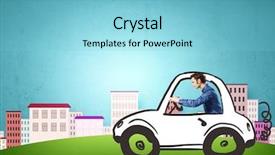  Presentation with driving - Presentation theme enhanced with young funny man driving little background and a light blue colored foreground