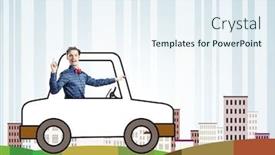  Presentation with driving - PPT theme featuring young-funny-man-driving background and a sky blue colored foreground