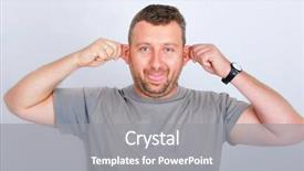  Presentation with ears - PPT theme enhanced with young-funny-man-holding background and a gray colored foreground