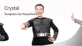  Presentation with funny - Cool new PPT theme with young funny man in armour backdrop and a  colored foreground
