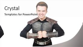  Presentation with funny - Amazing presentation design having young funny man in armour backdrop and a  colored foreground