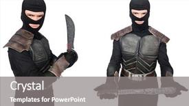  Presentation with funny - Slides enhanced with young funny man in armour background and a gray colored foreground