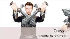  Presentation with funny - PPT theme having young funny man in armour background and a  colored foreground