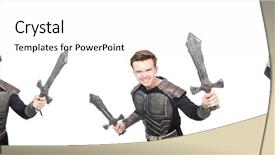 Presentation with funny - Amazing theme having young funny man in armour backdrop and a  colored foreground
