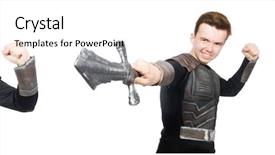  Presentation with funny - Colorful slide deck enhanced with young funny man in armour backdrop and a  colored foreground