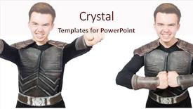  Presentation with music man in suit - Colorful PPT theme enhanced with young funny man in armour backdrop and a  colored foreground