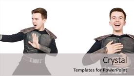  Presentation with funny - PPT layouts having young funny man in armour background and a  colored foreground