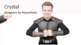  Presentation with music man in suit - Presentation theme with young funny man in armour background and a  colored foreground