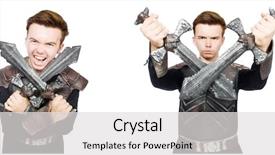  Presentation with music man in suit guitar - Slide set featuring young funny man in armour background and a  colored foreground