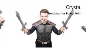  Presentation with funny - Beautiful presentation theme featuring young funny man in armour backdrop and a  colored foreground