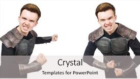  Presentation with funny - Beautiful presentation theme featuring young funny man in armour backdrop and a  colored foreground