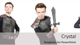  Presentation with funny - Audience pleasing slide deck consisting of young funny man in armour backdrop and a  colored foreground