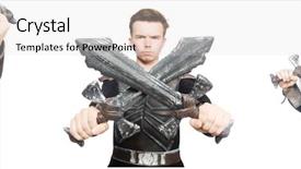  Presentation with funny - PPT theme consisting of young funny man in armour background and a  colored foreground