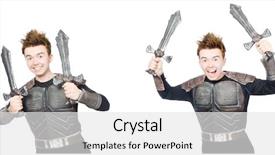  Presentation with funny - Slide deck with young funny man in armour background and a  colored foreground