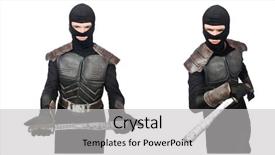  Presentation with music man in suit - Presentation design consisting of young funny man in armour background and a light gray colored foreground