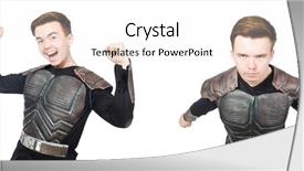  Presentation with music man in suit - PPT theme having young funny man in armour background and a white colored foreground