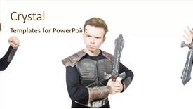  Presentation with funny - Cool new PPT layouts with young funny man in armour backdrop and a cream colored foreground